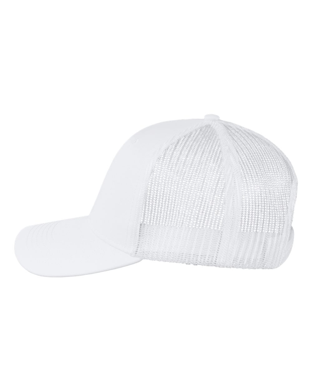Left View of White Poly Twill Trucker Cap - VC955
