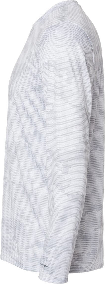 Left View of White Pompano Performance Camo Long Sleeve T-Shirt - 217