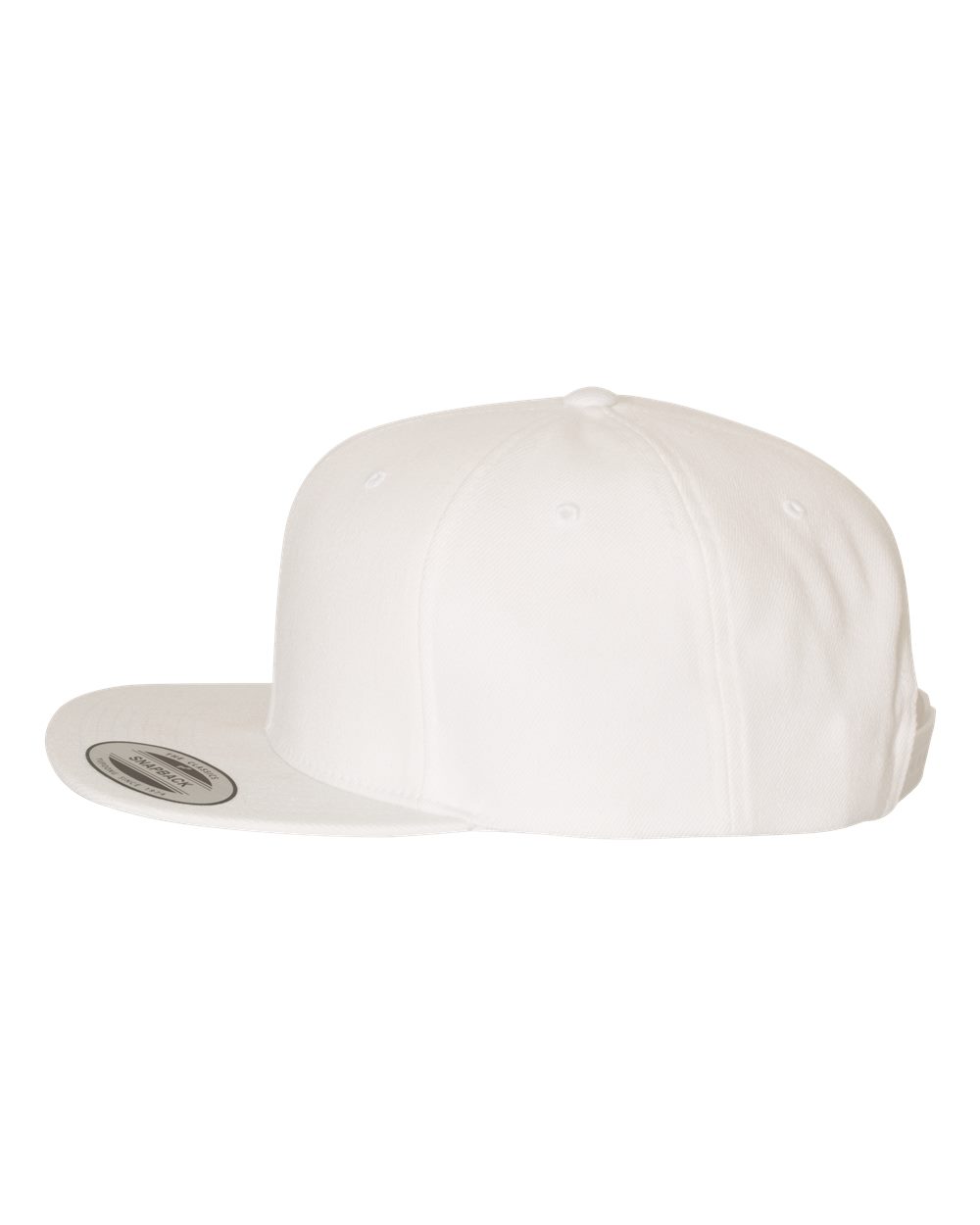 Left View of White Premium Flat Bill Snapback Cap - 6089M