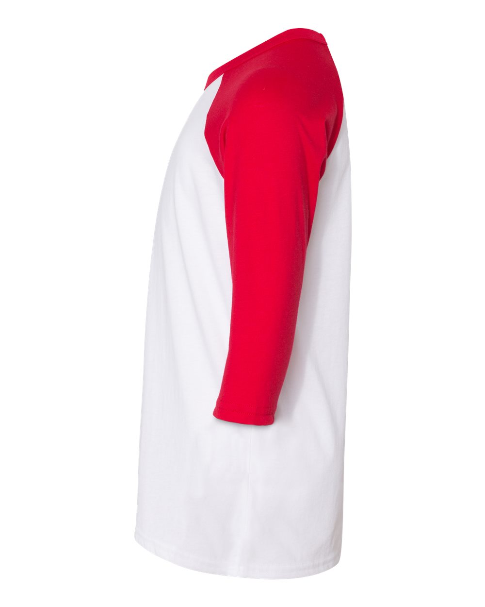 Left View of White/ Red Youth Three-Quarter Sleeve Baseball Tee - 3200Y