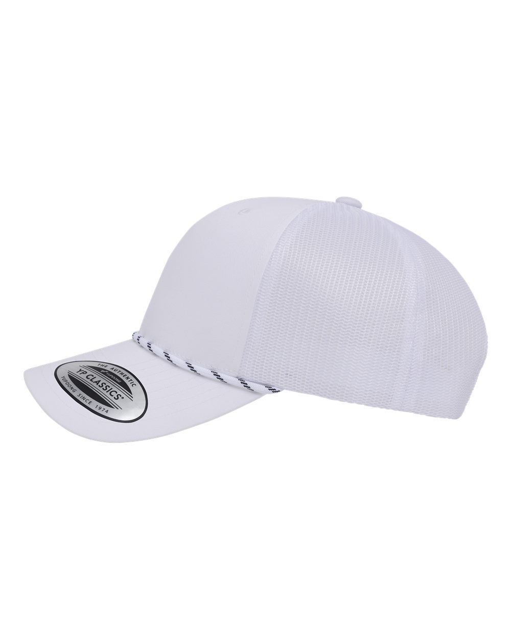 Left View of White Retro Trucker Rope Cap - 6606BD