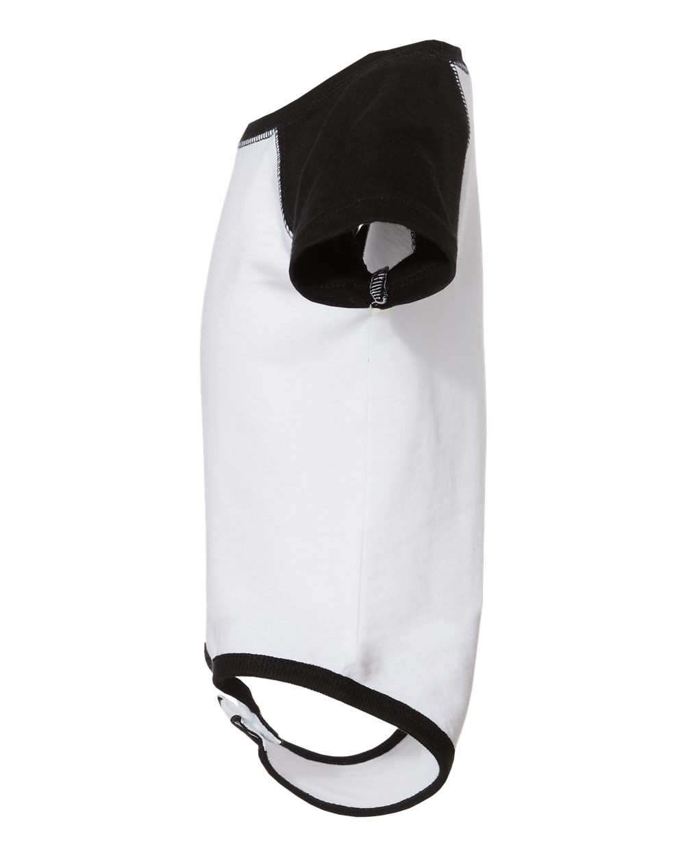 Left View of White Solid/ Black Infant Baseball Fine Jersey Bodysuit - 4430