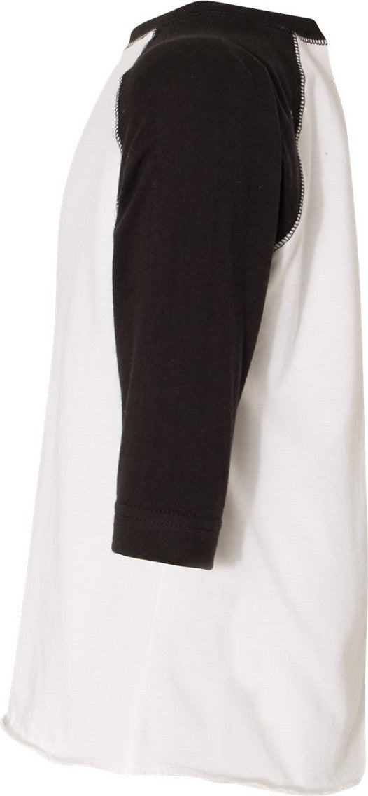 Left View of White Solid/ Black Toddler Baseball Fine Jersey Three-Quarter Sleeve Tee - 3330