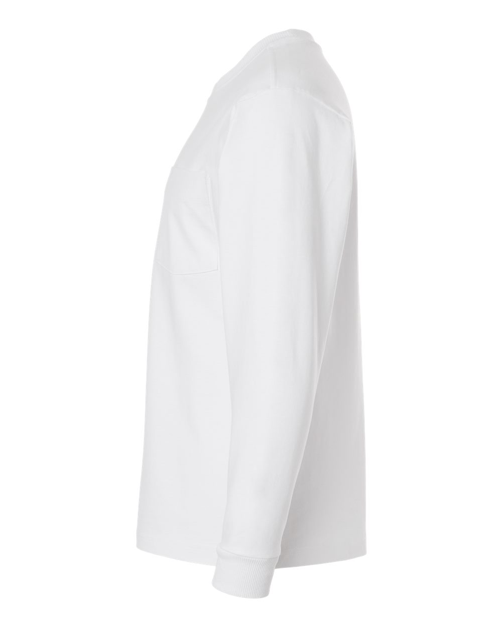 Left View of White Super Heavyweight Long Sleeve Pocket Tee - 9410