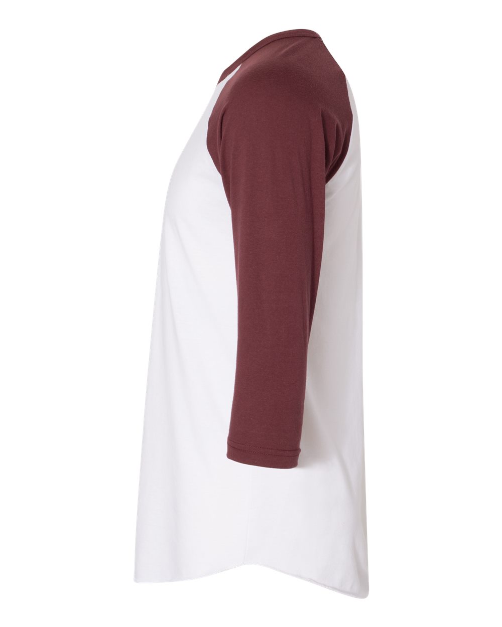 Left View of White/ Truffle 50/50 Raglan Three-Quarter Sleeve Tee - BB453W