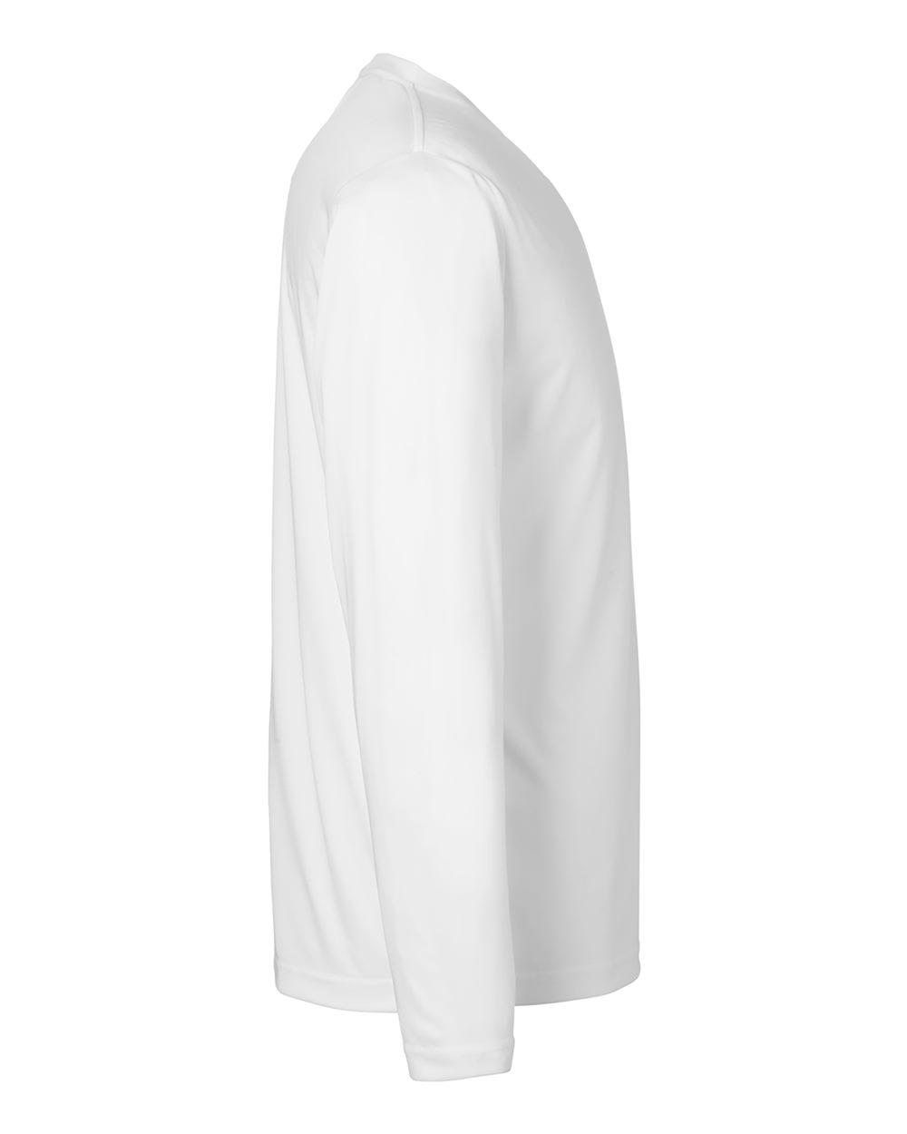 Left View of White Unisex Capital Long Sleeve Performance T-Shirt - CE10L