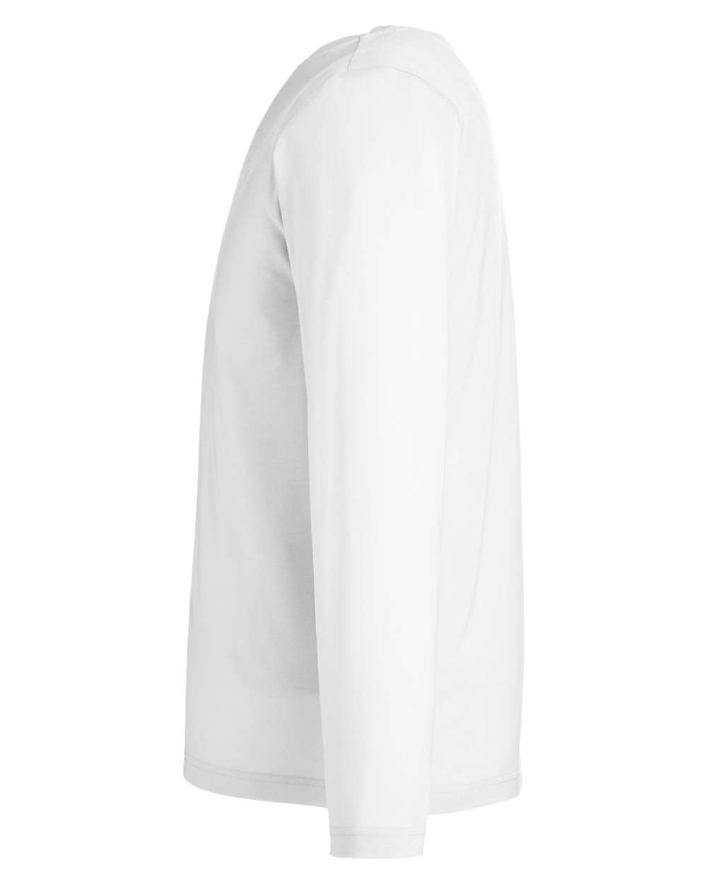 Left View of White Unisex Fusion ChromaSoft™ Performance Long Sleeve T-Shirt - CE111L