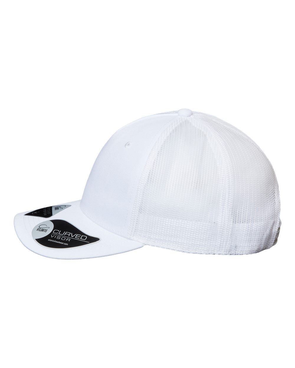 Left View of White/ White Sustainable Five-Panel Trucker Cap - ZION