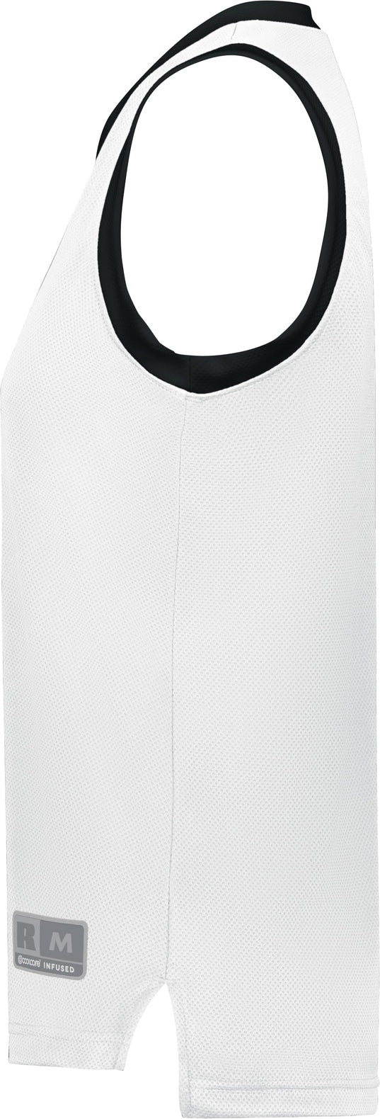 Left View of WHITE/BLACK LDS COOLCORE ELITE JERSEY
