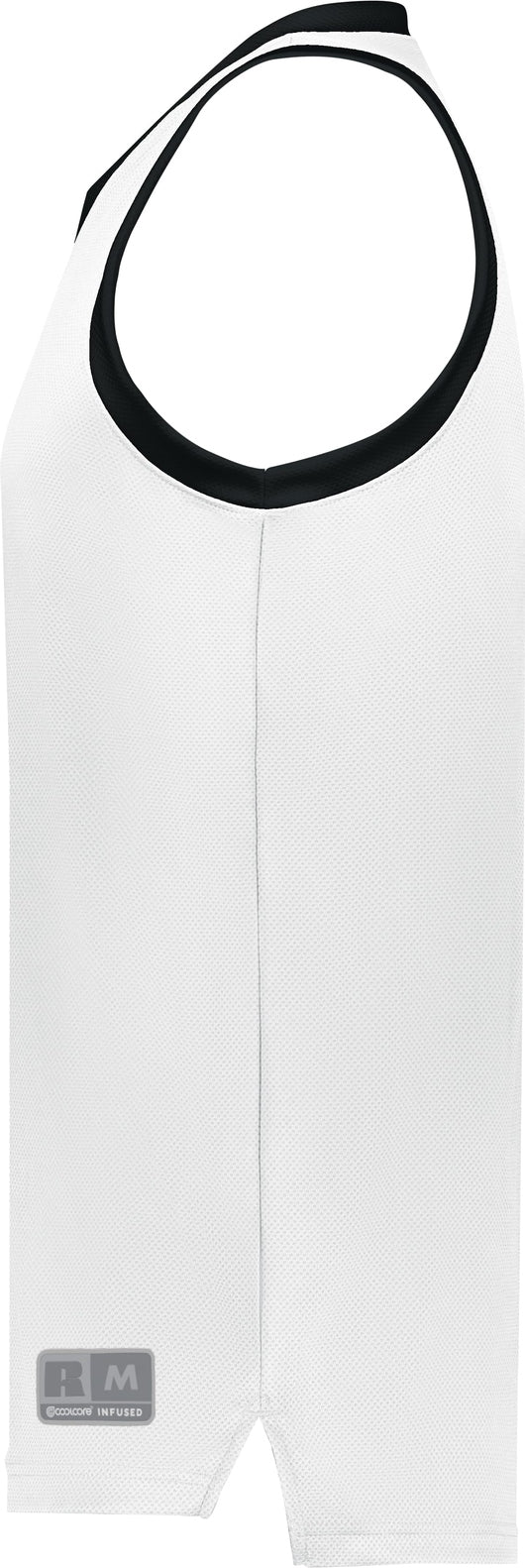 Left View of WHITE/BLACK YTH COOLCORE ELITE JERSEY
