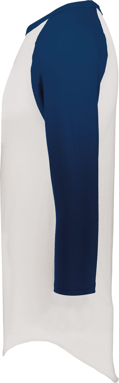 Left View of WHITE/NAVY TODDLER BASEBALL JERSEY