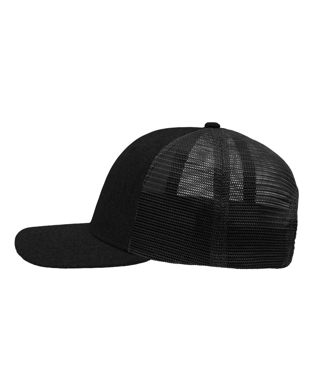 Left View of X Hatch Black/ Black Modern Six-Panel Trucker Fit Cap - SP1650