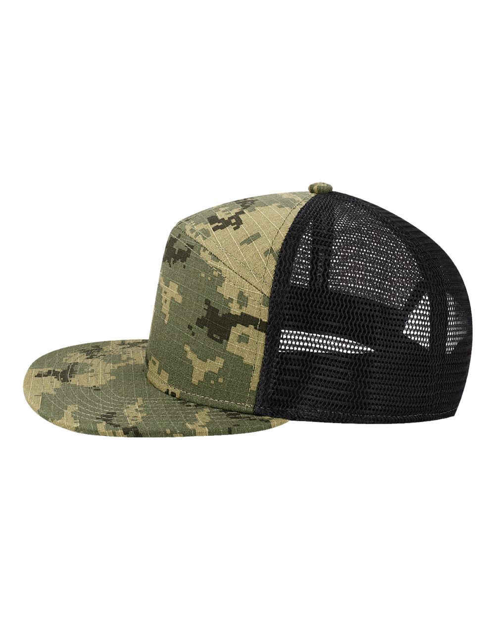 Legacy H7fb Hopback Seven-panel Trucker Cap - Army Digi Camo Ripstop Black
