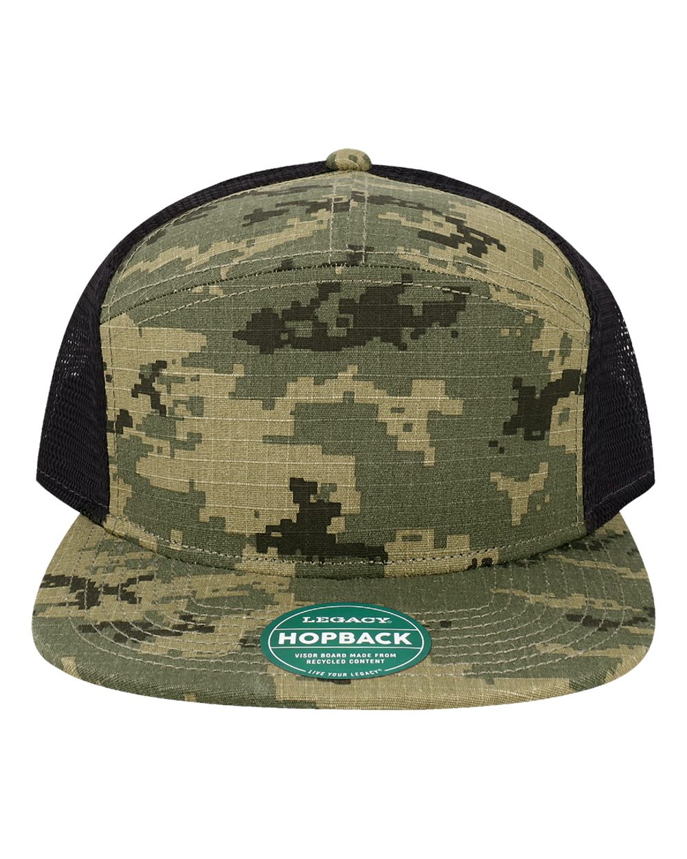 Legacy H7fb Hopback Seven-panel Trucker Cap - Army Digi Camo Ripstop Black
