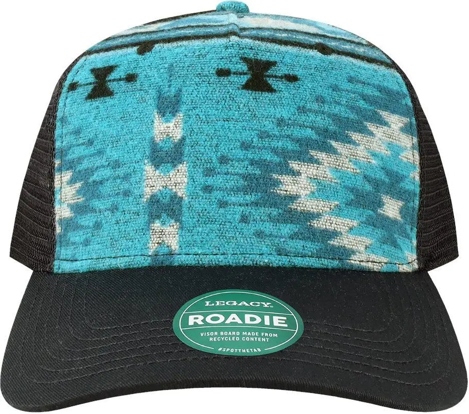 Legacy Roadie Five-panel Trucker Cap - Aqua Aztec Black
