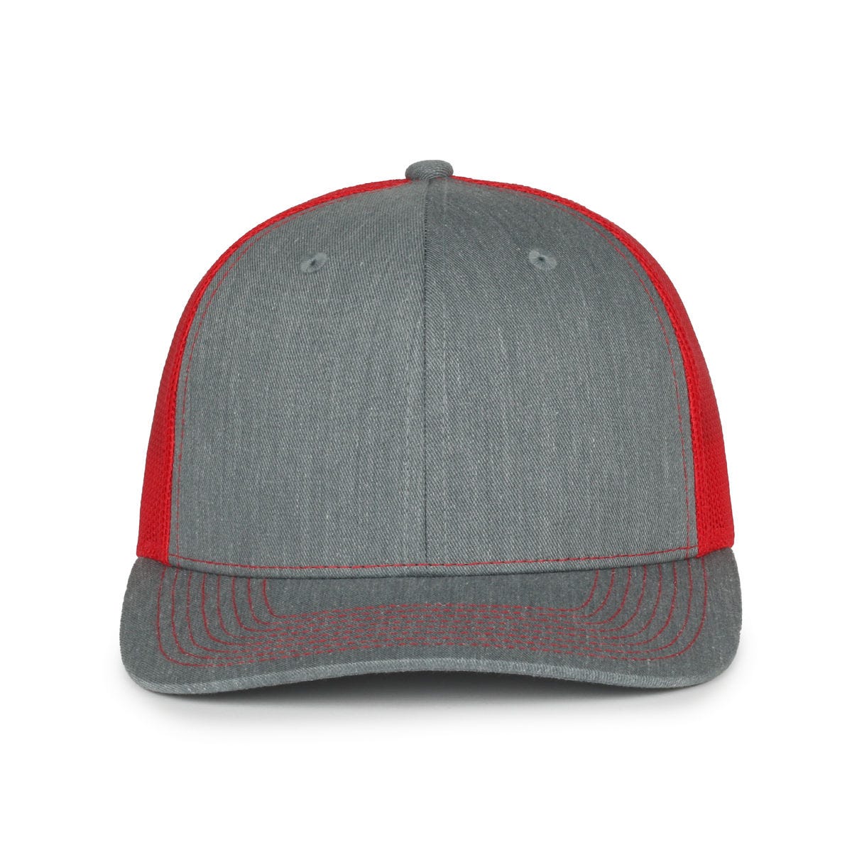 Legendary Headwear LEGEND-91 Structured Mesh Back Trucker Cap - Heathered Grey/Red
