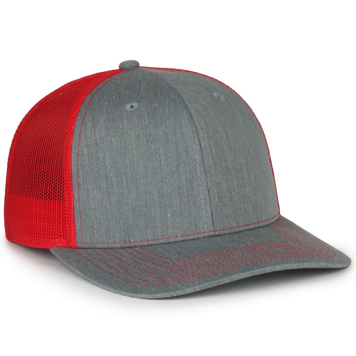 Legendary Headwear LEGEND-91 Structured Mesh Back Trucker Cap - Heathered Grey/Red