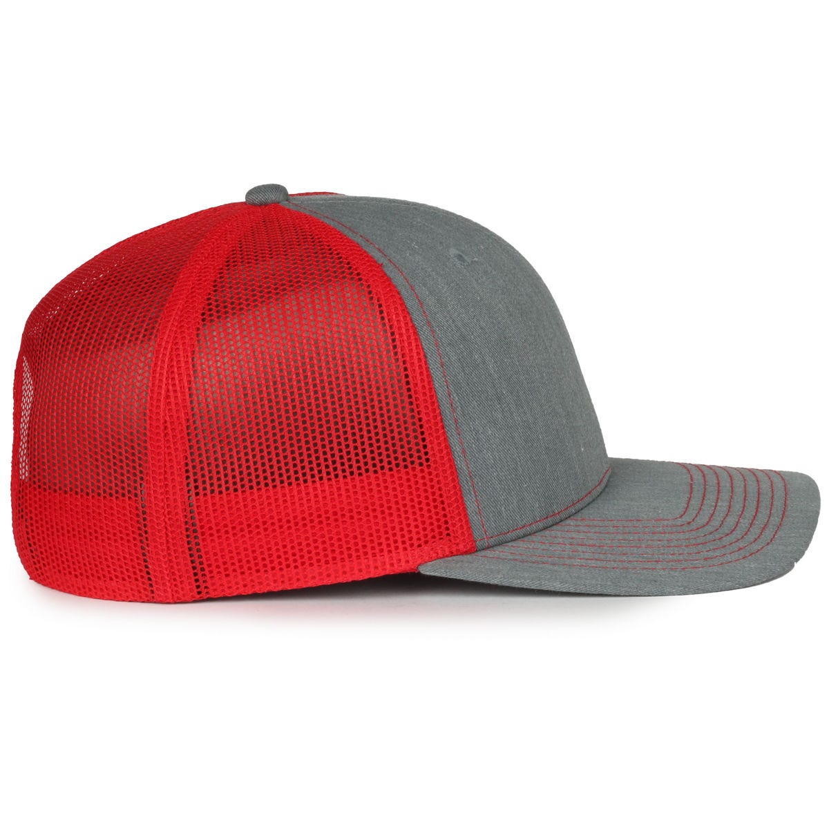 Legendary Headwear LEGEND-91 Structured Mesh Back Trucker Cap - Heathered Grey/Red