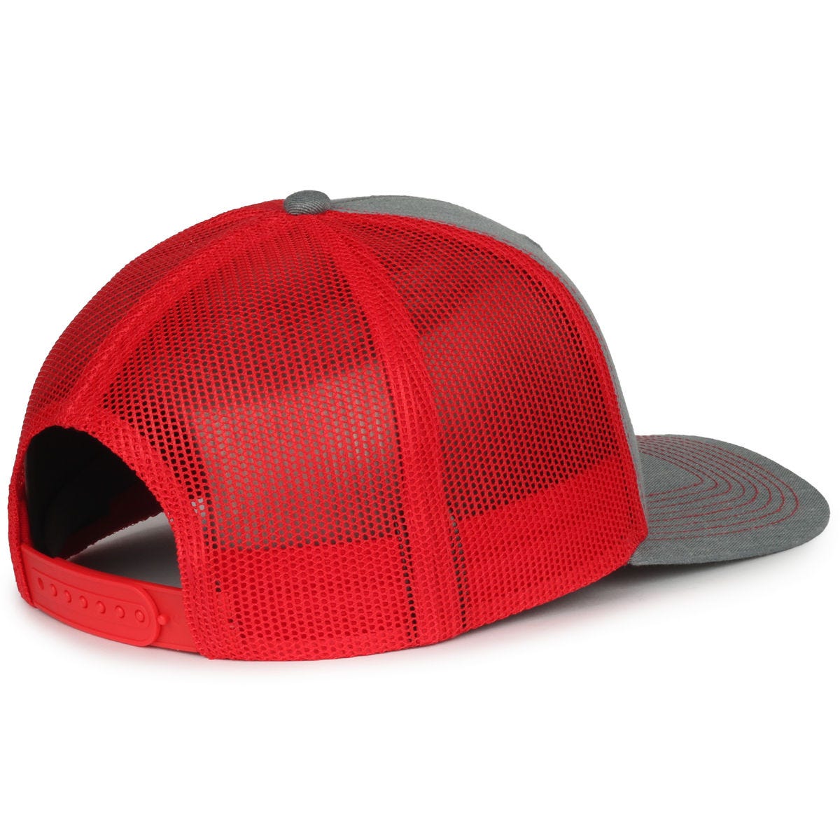 Legendary Headwear LEGEND-91 Structured Mesh Back Trucker Cap - Heathered Grey/Red