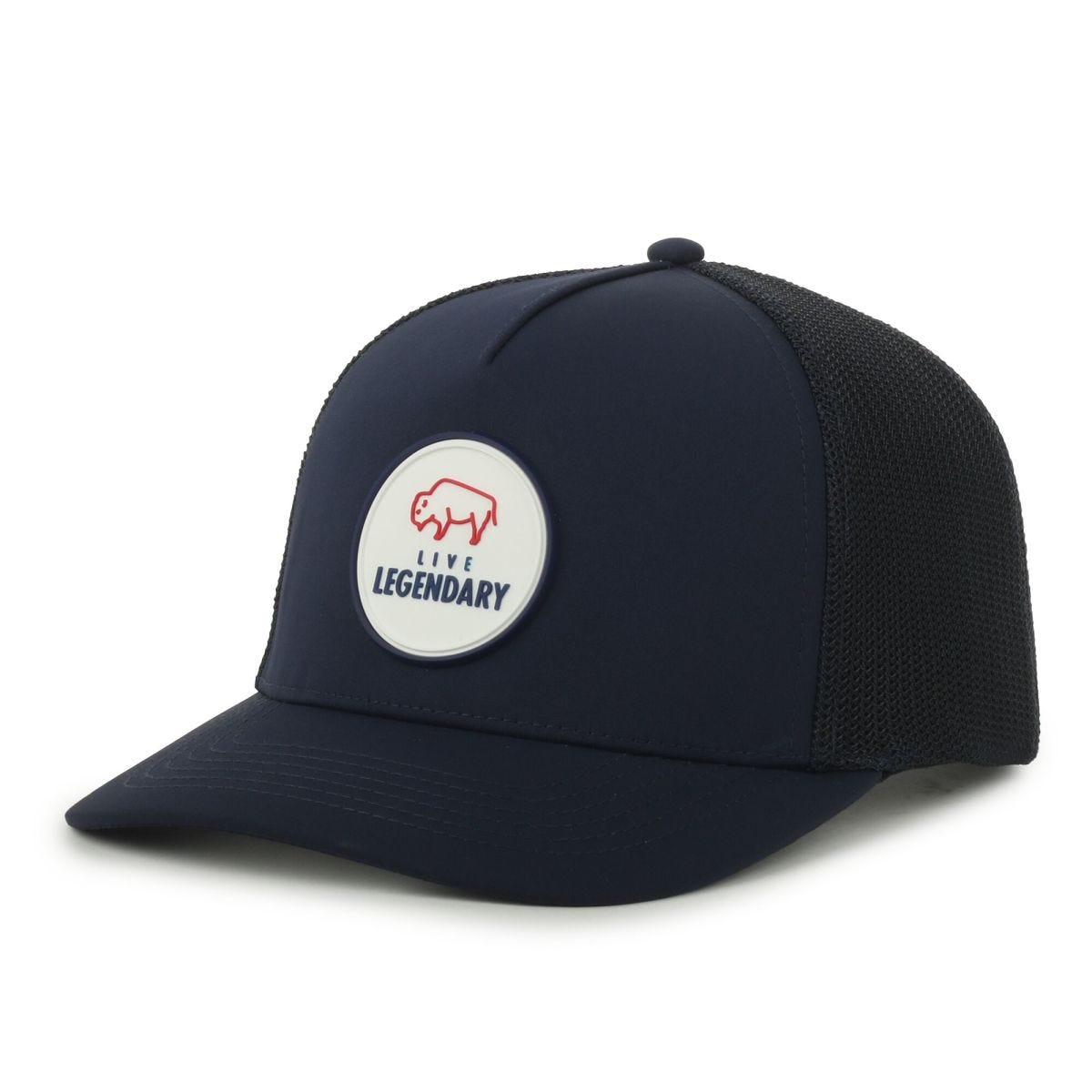 Legendary Headwear Fiver Buffalo Structured Mesh Back Trucker Cap with Patch - Americana Patch/navy