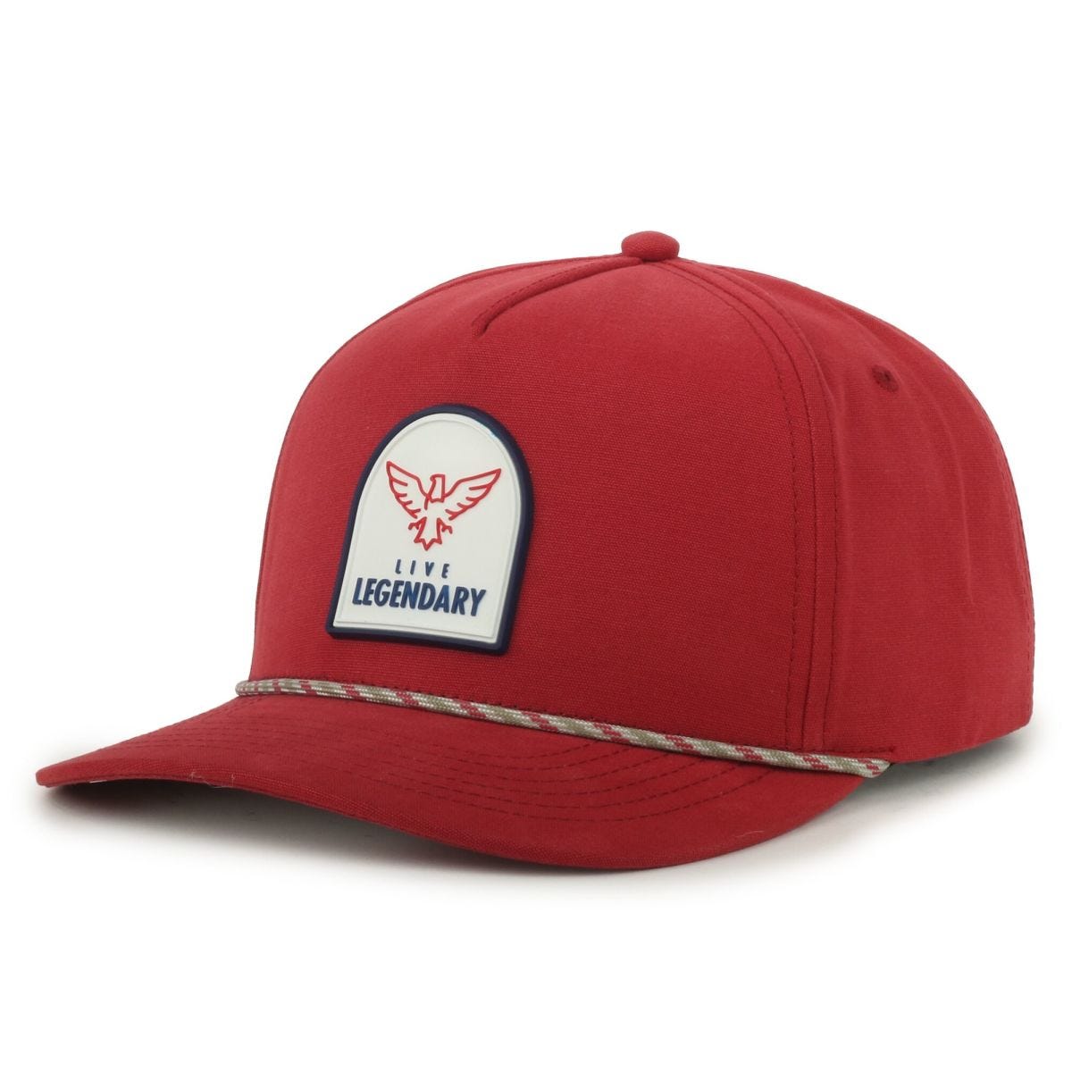 Legendary Headwear Growler Eagle Brushed Cotton Canvas Mesh Back Trucker Cap with Patch - Americana Patch/cardinal