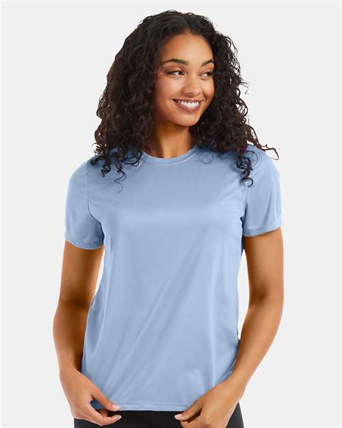 Front View of Light Blue Cool DRI® Women's Performance T-Shirt - 4830