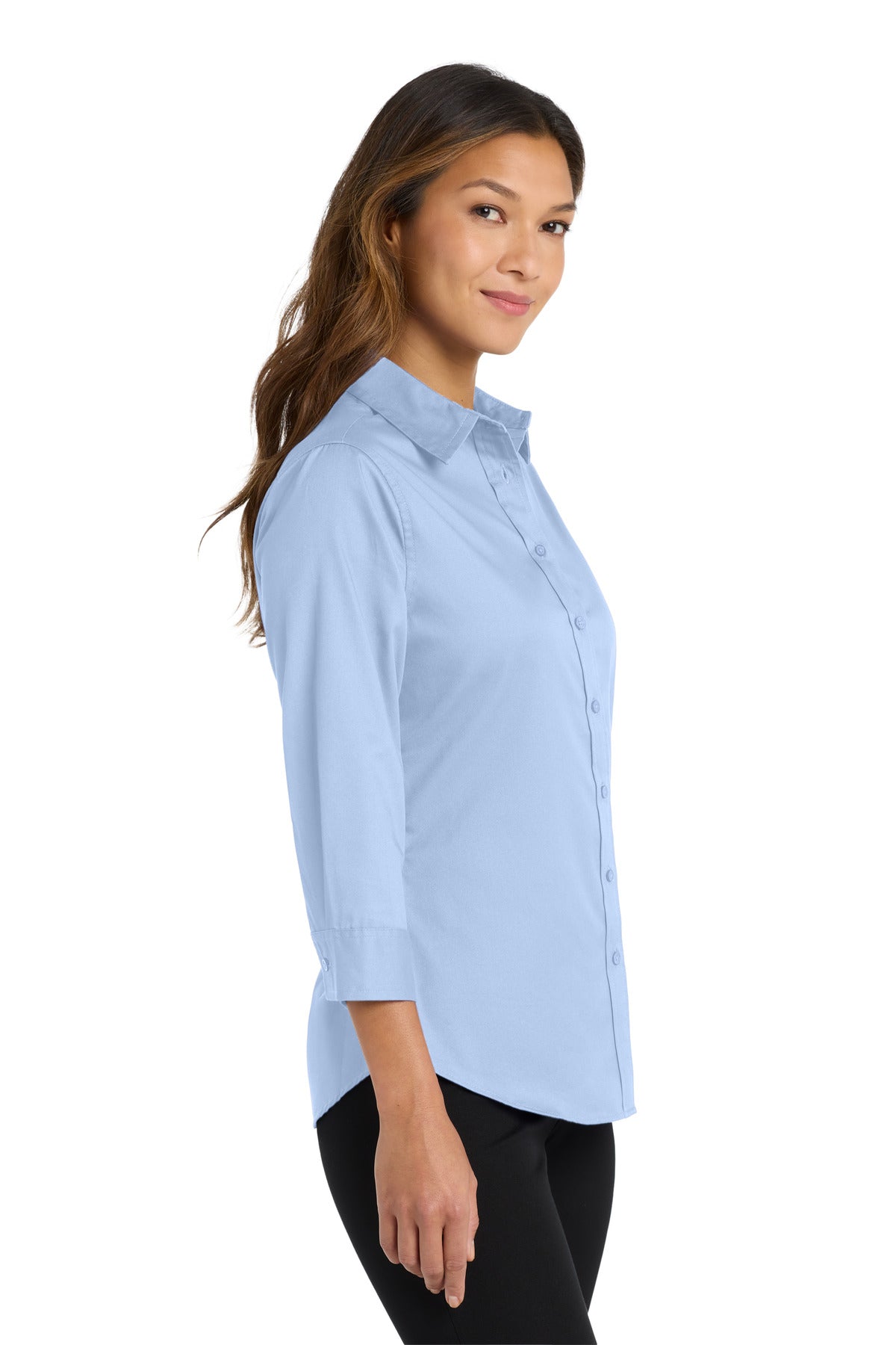 Light Blue Port Authority Women's 3/4-Sleeve Easy Care Shirt. L612
