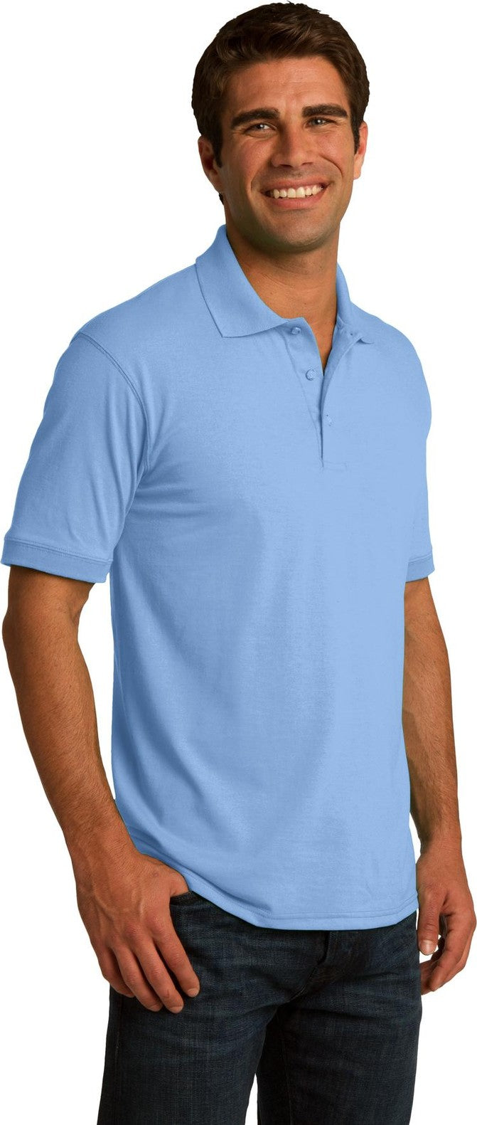 Light Blue Port & Co Core Blend Jersey Knit Polo. KP55