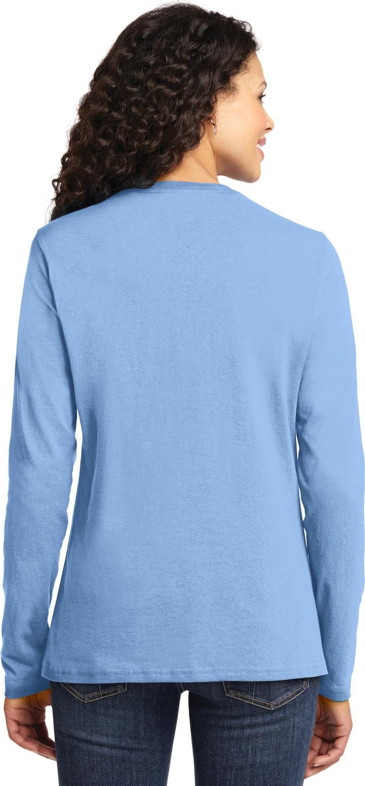 Light Blue Port & Co Women's Long Sleeve Core Cotton Tee. LPC54LS