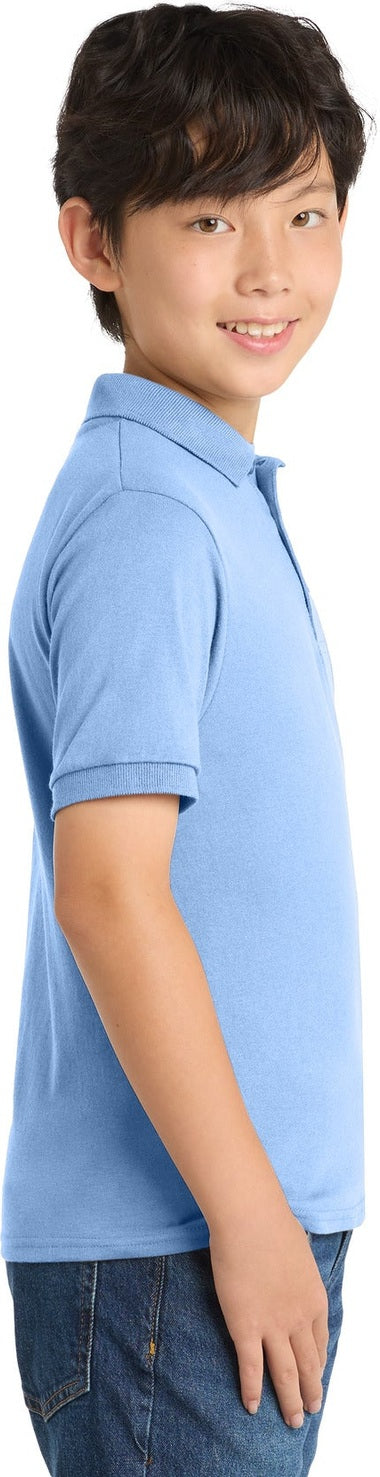 Light Blue Port & Co Youth Core Blend Jersey Knit Polo. KP55Y