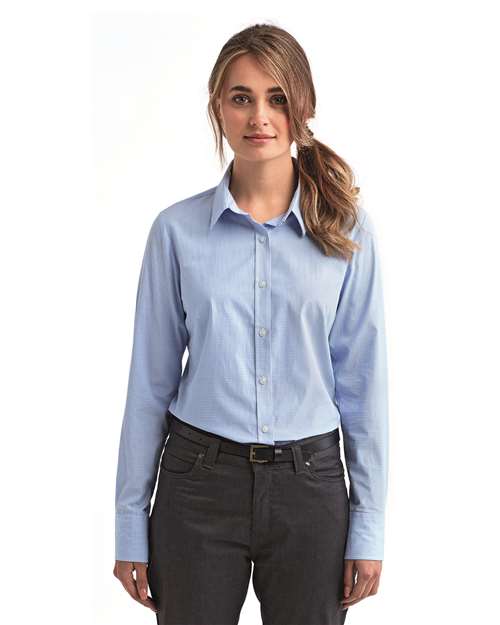 Light Blue/ White Women&#39;s Microcheck Gingham Cotton Shirt - RP320