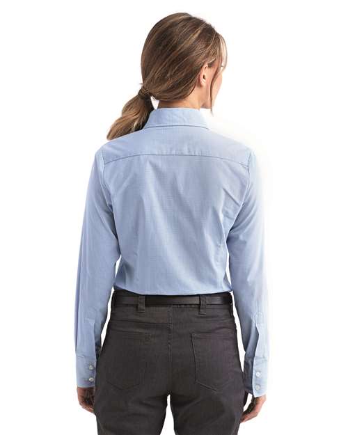 Light Blue/ White Women&#39;s Microcheck Gingham Cotton Shirt - RP320