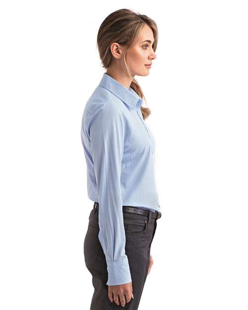 Light Blue/ White Women&#39;s Microcheck Gingham Cotton Shirt - RP320