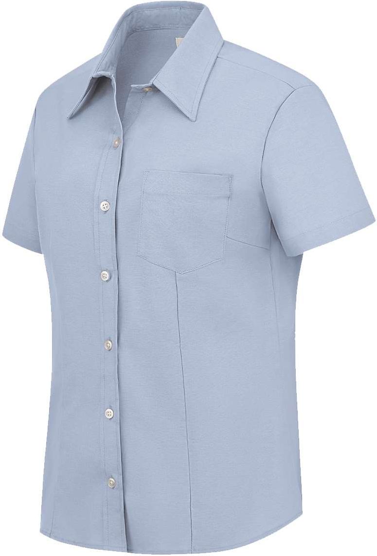 Light Blue Women's Short Sleeve Stretch Oxford Shirt - S254