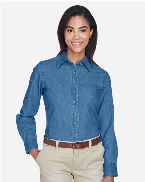 Light Denim Women&#39;s Long Sleeve Denim Shirt - M550W