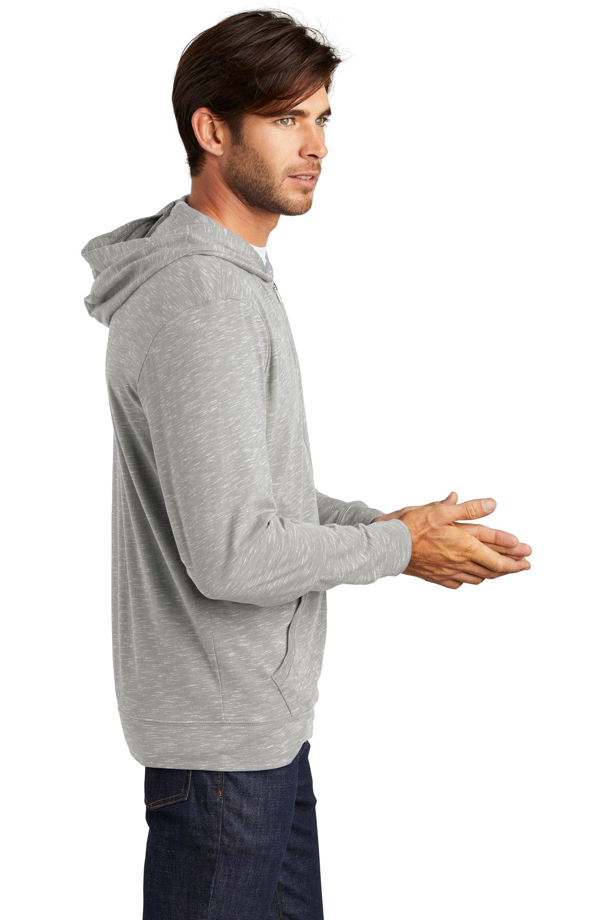 Light Grey District Medal Full-Zip Hoodie. DT565
