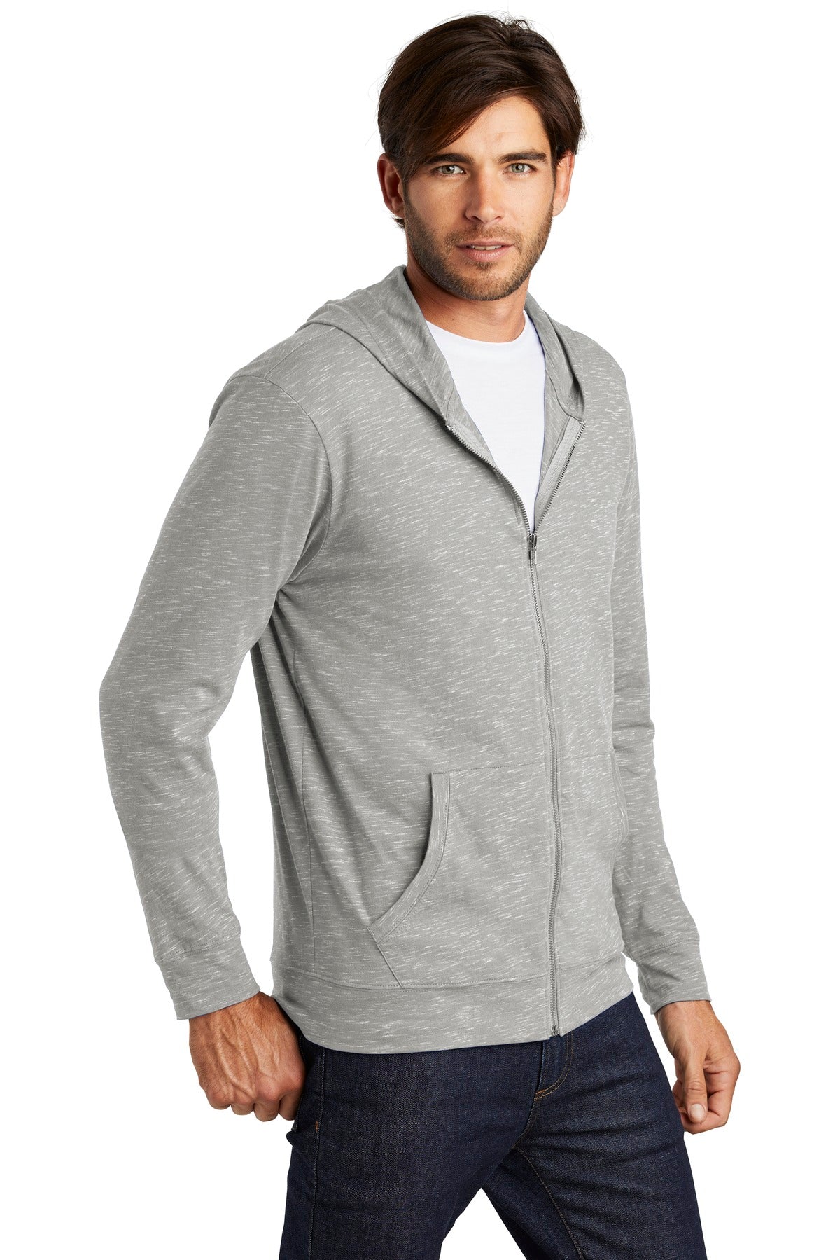 Light Grey District Medal Full-Zip Hoodie. DT565