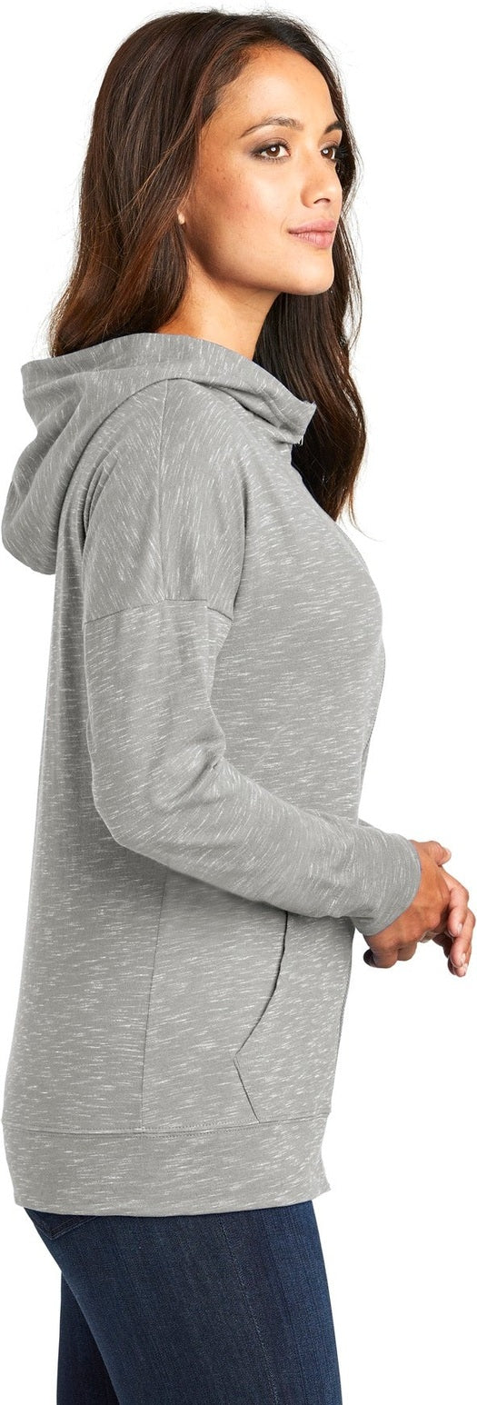 Light Grey District Women's Medal Full-Zip Hoodie. DT665