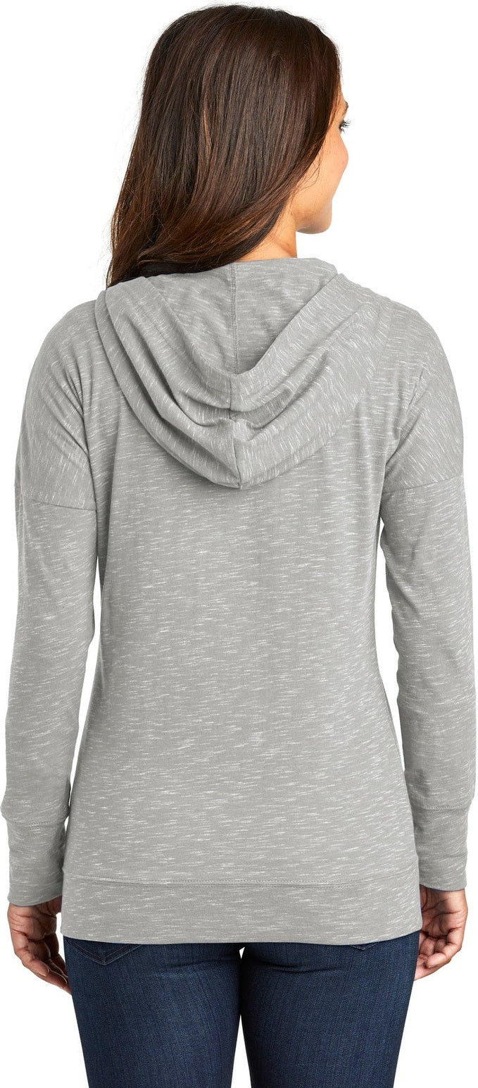 Light Grey District Women's Medal Full-Zip Hoodie. DT665