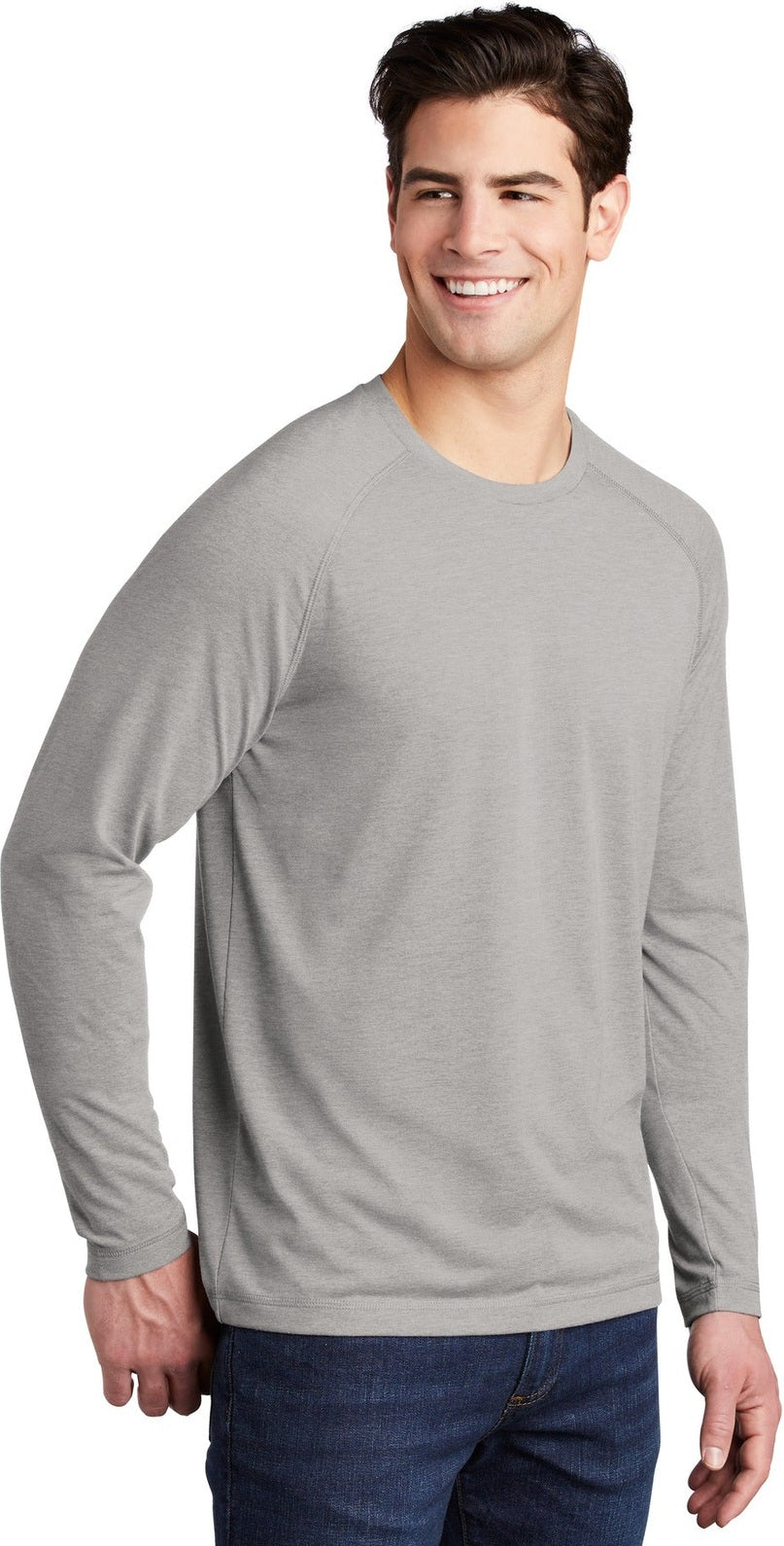 Light Grey Hth Sport-Tek PosiCharge Long Sleeve Tri-Blend Wicking Raglan Tee ST400LS