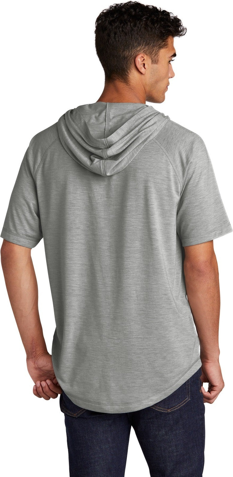 Light Grey Hth Sport-Tek PosiCharge Tri-Blend Wicking Short Sleeve Hoodie. ST404