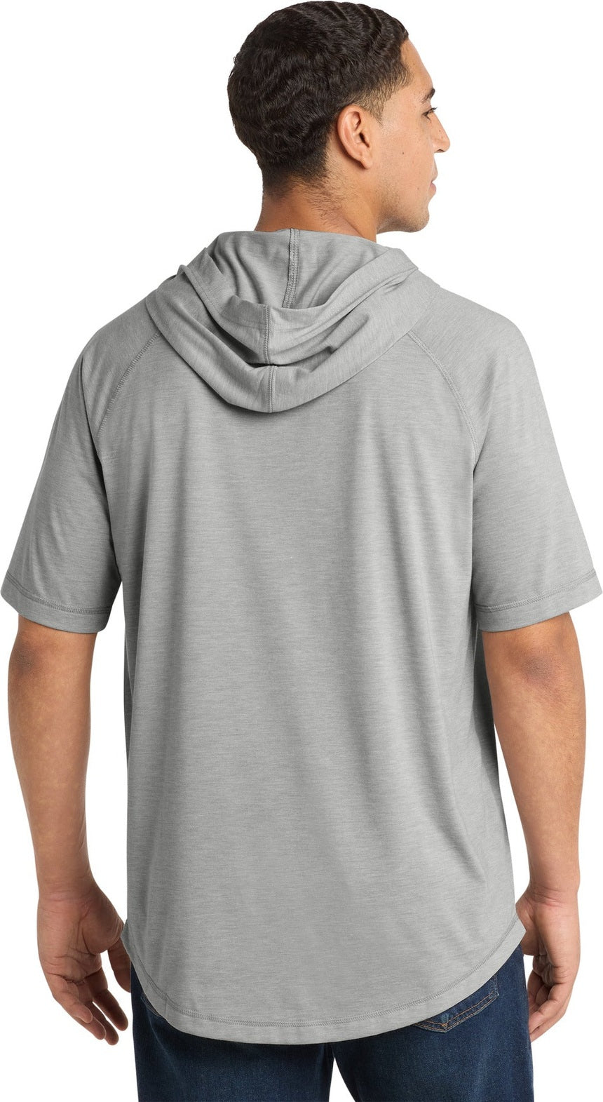 Light Grey Hth Sport-Tek PosiCharge Tri-Blend Wicking Short Sleeve Hoodie. ST404