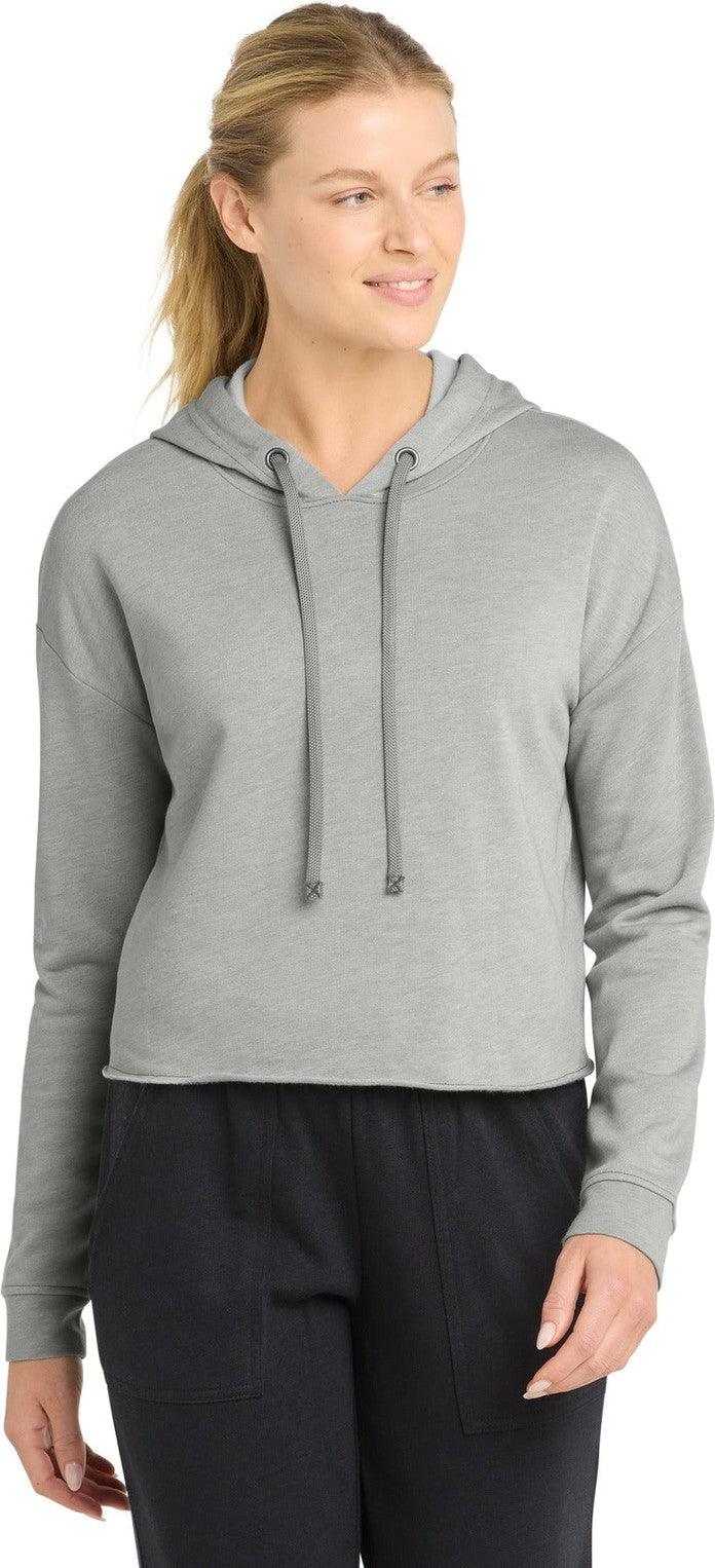 Light Grey Hth Sport-Tek Women's PosiCharge Tri-Blend Wicking Fleece Crop Hooded Pullover LST298