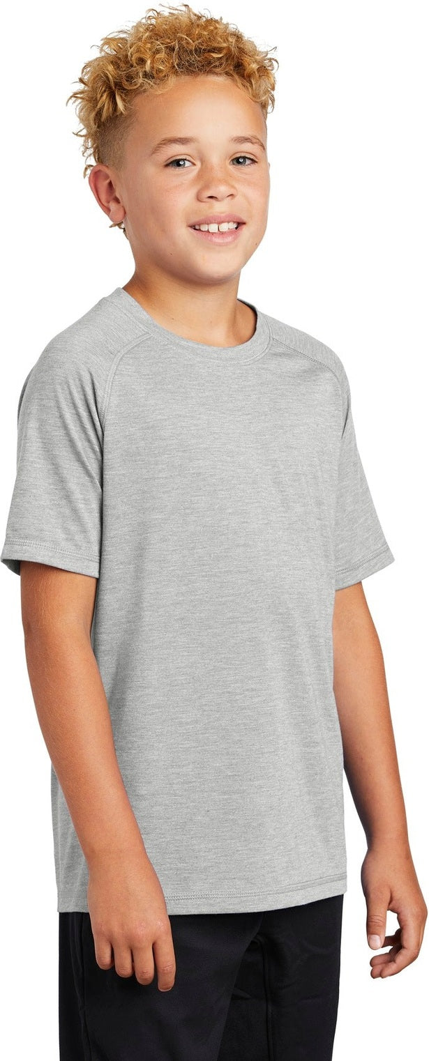 Light Grey Hth Sport-Tek Youth PosiCharge Tri-Blend Wicking Raglan Tee. YST400
