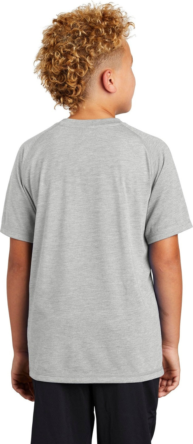 Light Grey Hth Sport-Tek Youth PosiCharge Tri-Blend Wicking Raglan Tee. YST400