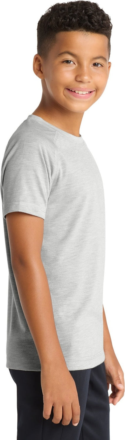 Light Grey Hth Sport-Tek Youth PosiCharge Tri-Blend Wicking Raglan Tee. YST400