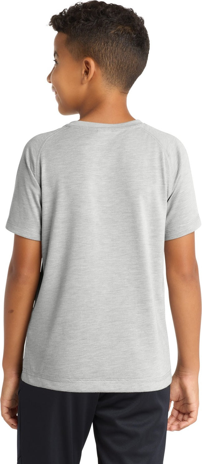 Light Grey Hth Sport-Tek Youth PosiCharge Tri-Blend Wicking Raglan Tee. YST400