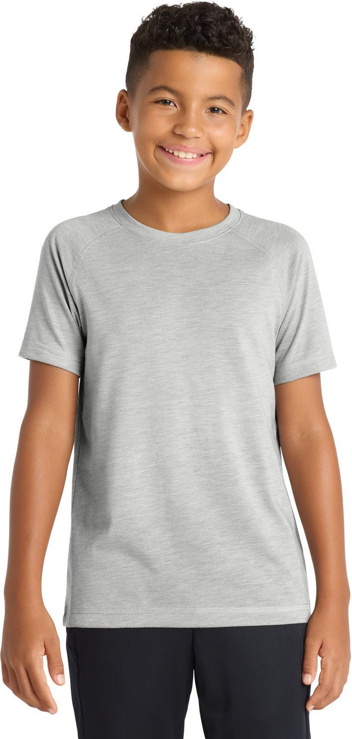 Light Grey Hth Sport-Tek Youth PosiCharge Tri-Blend Wicking Raglan Tee. YST400