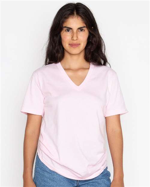 Light Pink USA-Made Fine Jersey V-Neck T-Shirt - 24056