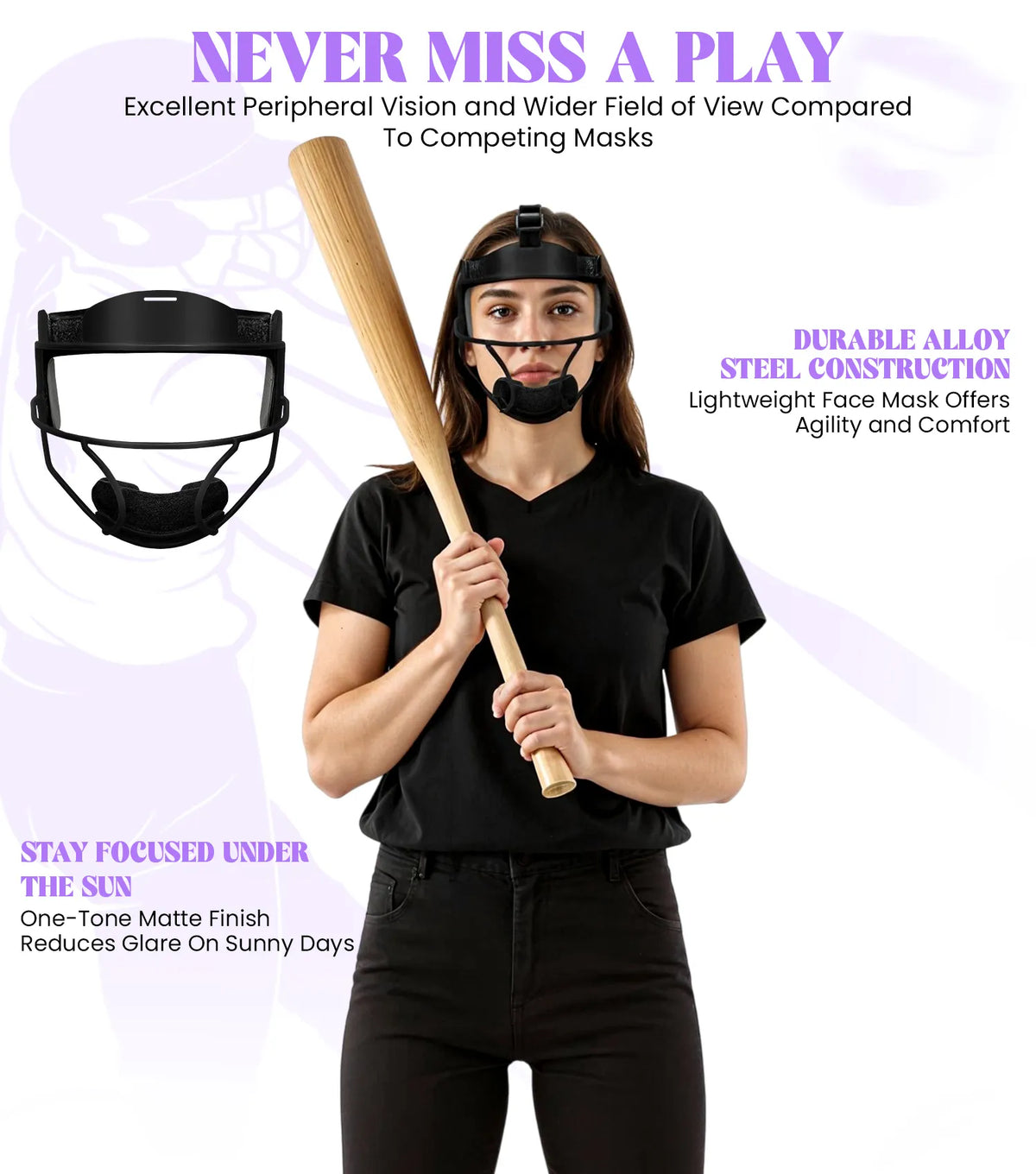 Lightweight Softball Face Mask Protective Fielders (black)